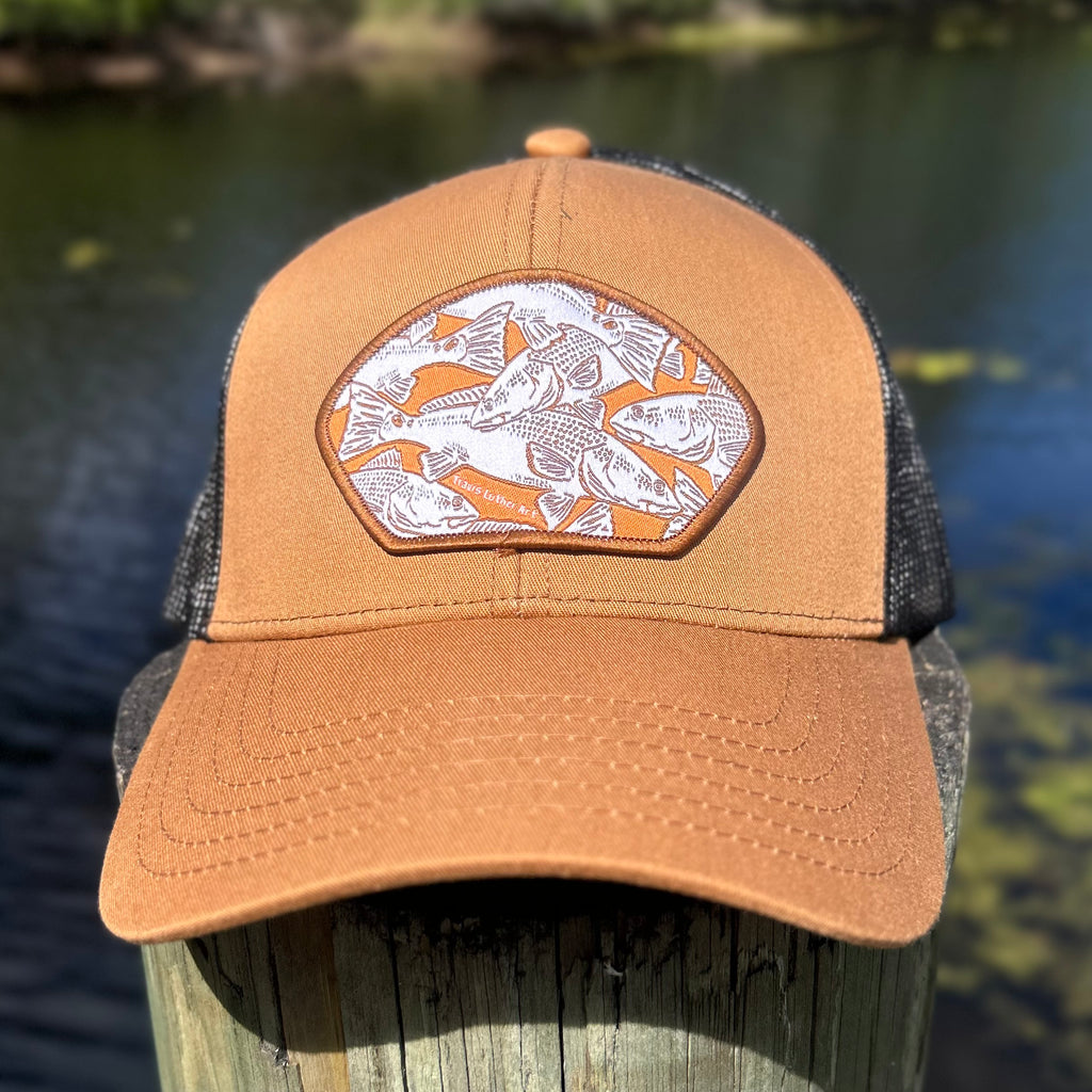 Redfish Collage Patch Hat - Rust/Black Snapback Trucker