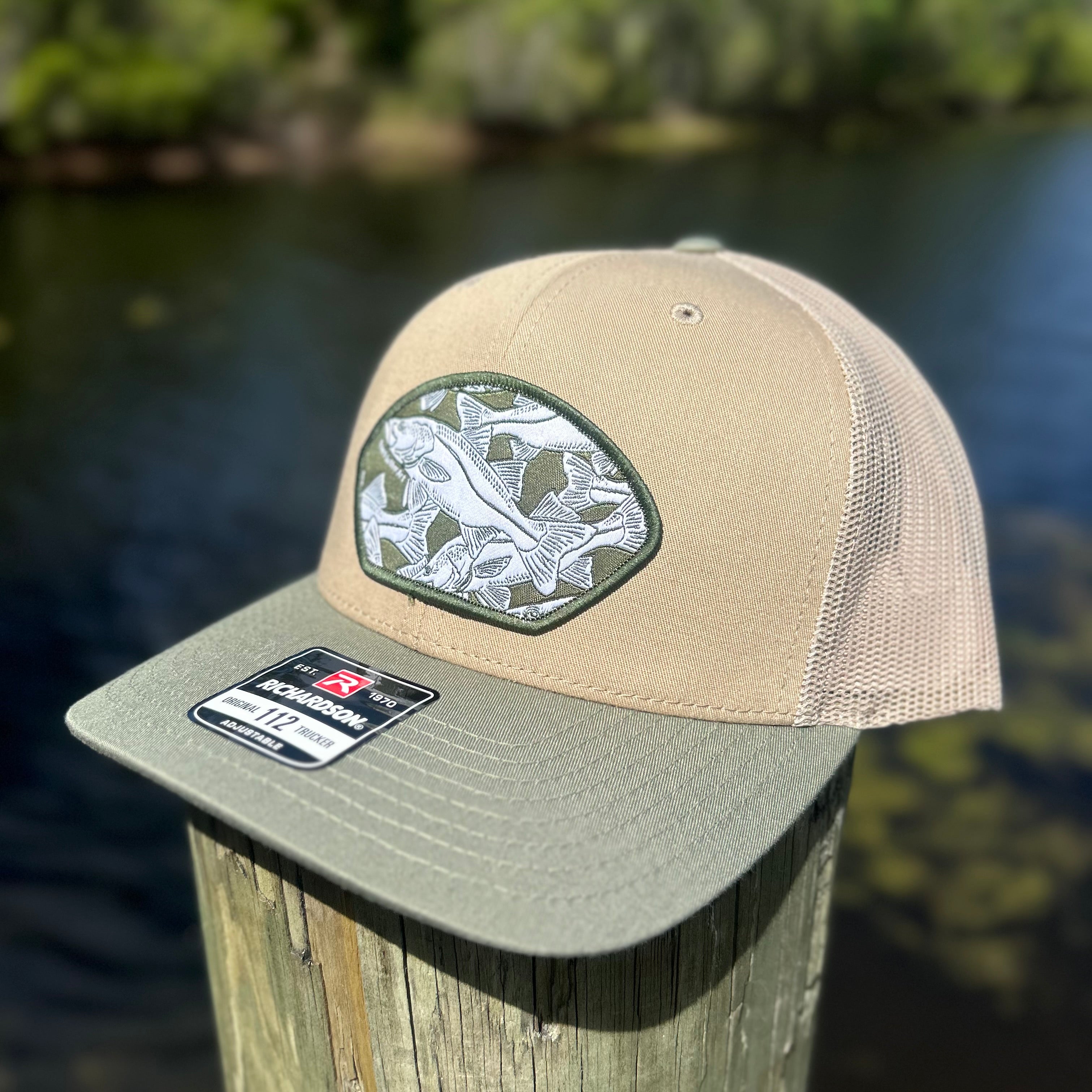 Snook Collage Patch Hat – Olive/Tan SnapBack Trucker