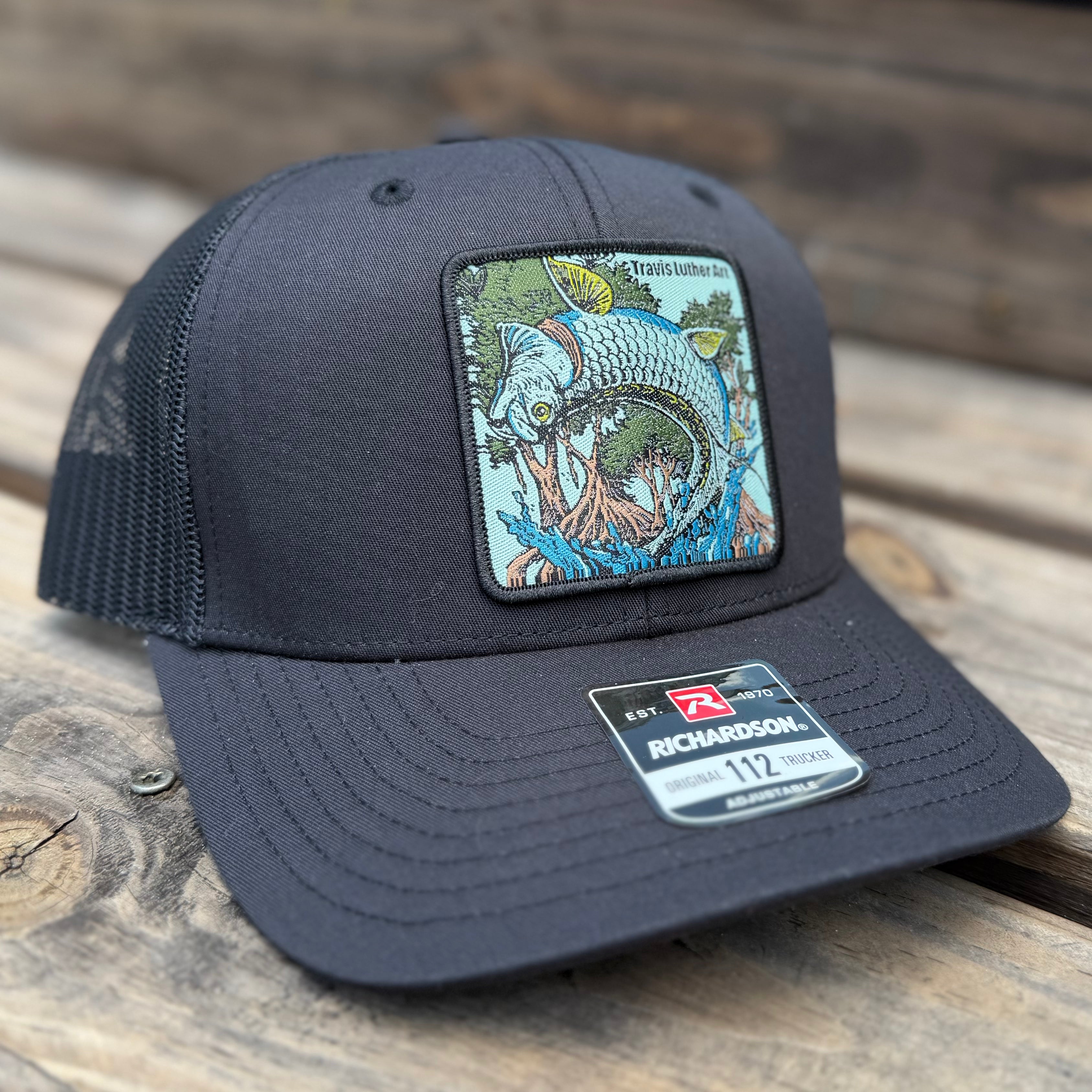 Jumping Tarpon Patch Hat - Black Trucker