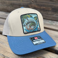 Jumping Tarpon Patch Hat - Tan/Blue Snapback Trucker